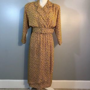 Alison Peters Vintage Mustard/Black Faux Wrap  Long Sleeve V Neck Dress 10